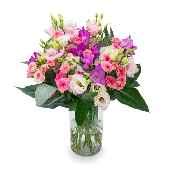 Flower of roses, freesias and lisianthus
